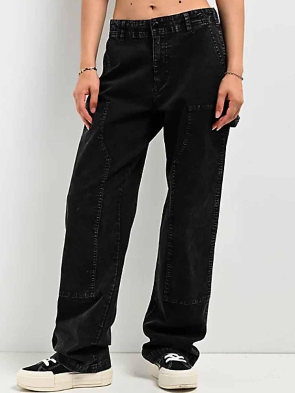 Empyre Brooke Mineral Wash Black Carpenter Pants with Pocket Details Size Small